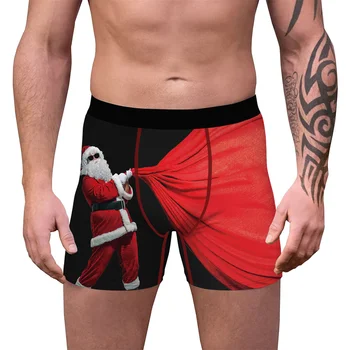 Мъжки Коледни Боксерки с Грозни Дядо Коледа, Гащи-боксерки с 3D-принтом, Забавно Коледно Бельо, Хумористични Шорти-боксерки, Мъжки Меки Гащи, Гащи