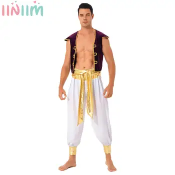 Мъжки Костюм Арабски Принц За Ролеви Игри, Маскарадное Облечи за Хелоуин, Бални Тоалети, Арабски Жилетка, Зреещи с Колан