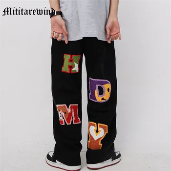 Мъжки панталони в стил хип-хоп с писмото принтом и бродерии, обвързани в съвсем малък, на Главната Улица, Градинска дрехи, Спортни панталони, Дънки, Ежедневни панталони