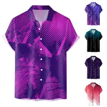 Мъжки Спортни блузи с къс ръкав, Мъжки тениски с Ревери и катарама с 3D дигитален печат, Памучен тениска с къс ръкав, Дишаща ръкав