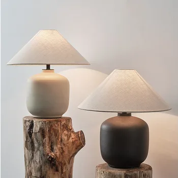 Настолна лампа в стил Ваби-съби за всекидневната, led керамична настолна лампа от керамични тъкан, Китайска настолна лампа за спални, Скандинавски настолна лампа