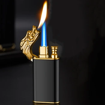 Нова метална запалка със син пламък, Крокодил, Делфин, Двойна запалка, креативна Директен Ветрозащитная запалка за преобразуване на открит огън, мъжки подаръци