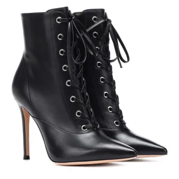 Обувки SHOFOO / Красиви дамски обувки на висок ток. Петата височина около 12 виж Изкуствена кожа. Ботильоны. Остроносые обувки дантела
