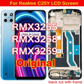 Оригинален LCD Сензорен дисплей, Дигитайзер, в събирането, Сензор с рамка За Ремонт Realme C25Y RMX3265 RMX3268 RMX3269 Pantalla