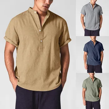 Плажна риза От памук с къс ръкав, Модерно мъжко бельо риза с копчета, всеки ден на Летните обикновен мъжки ризи с каишка