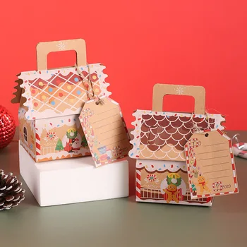 Подарък кутия за бонбони във формата на Коледните къщички, 4 бр., Забавни Коледни декорации за дома, Коледно украшение на Дядо Коледа, Навидад 2024, Нова Година