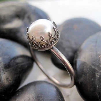 Реколта пръстен с имитация на перли на Античния цвят за жени, Елегантни Дамски пръстени, аксесоари за юбилейна партита, Трендови бижута