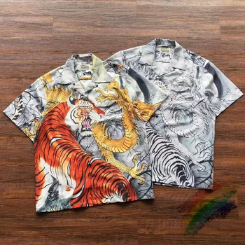 Риза WACKO MARIA с изображение на Тигър За мъже и жени, Плажен стил най-високо качество, быстросохнущий, 2023ss, къс ръкав