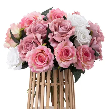 Рози в европейски стил Изкуствени цветя, Клон роза Изкуствени рози Реалистични фалшиви рози за украса на сватбена къща