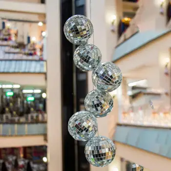 С подпори за диско-топки, Висящи Отразява Огледално орнаменти във формата на сфера, вечерни топки с крепежным каишка, аксесоари за декор на бара