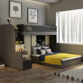 Скандинавска богат на функции легло за майката, модерен минималистичен шкаф с високо ракла, легло под легло, двуетажно легло