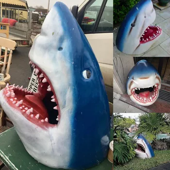 Статуята на Голямата Бяла акула от смола, 3D Скулптура на главата с челюстите на крокодил, Уникална Градина художествена фигурки, животни Океана, плавателни съдове за дома