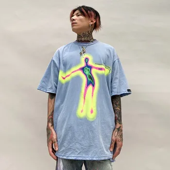Тениска с captcha портрет в стил хип-хоп, мъжка тениска от плътен памук с къс ръкав, негабаритная градинска дрехи, мъжки блузи летни