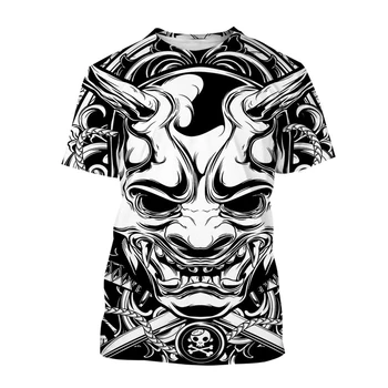 Тениски с 3D Принтом Hannya Skull Дух, Мъжки Ежедневни тениска Оверсайз с къс ръкав, Летен Тренд, Тениски в Японски Корейски стил, Градинска облекло Harajuku