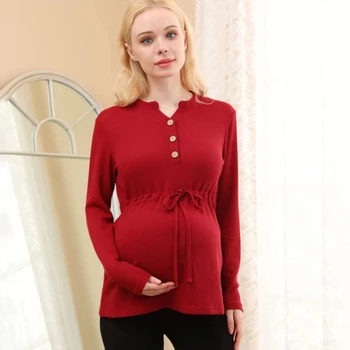 Тънък пуловер за бременни жени, Пролетно-есенни блузи за хранене с V-образно деколте за бременни, Връхни дрехи Gravida за кърмене
