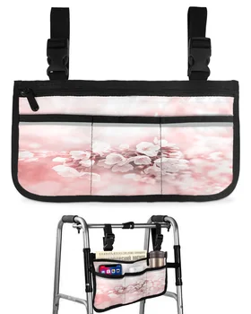 Цвете растение Черешов цвят Розов Подлакътник за инвалидна количка Отстрани Множество джобове Със светлоотразителни ивици Чанта за съхранение