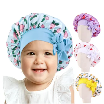 Цельнокроеный детски Тюрбан в европейски стил, Плодови шапчица за Шампоан за малки момчета и момичета, Скъпа Еластичната шапка с лък, Водоустойчив шапчица за новородено