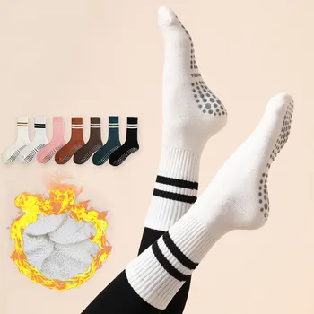 Чорапи за йога, Дамски есен-зима изолирана чорапи за Пилатес, Модни шарени силиконови мини чорапи за фитнес, танци, спорт